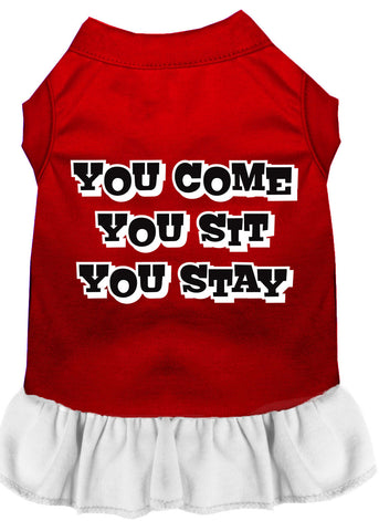 You Come, You Sit, You Stay Screen Print Dress Red with White XXXL (20)