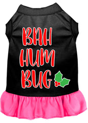 Bah Humbug Screen Print Dog Dress Black with Bright Pink XXXL