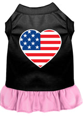 American Flag Heart Screen Print Dress Black with Light Pink XXXL (20)