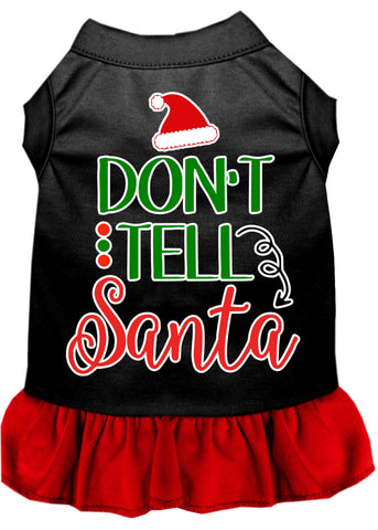 Don't Tell Santa Screen Print Dog Dress Black with Red XXXL