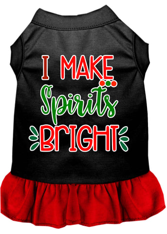 I Make Spirits Bright Screen Print Dog Dress Black with Red XXXL