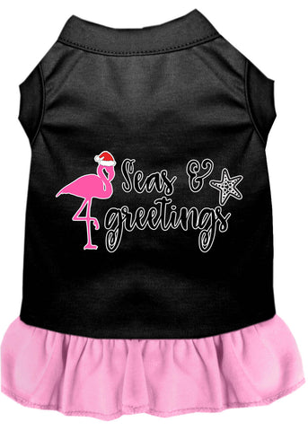 Seas and Greetings Screen Print Dog Dress Black with Light Pink XXXL
