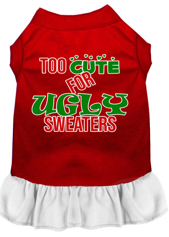 Too Cute for Ugly Sweaters Screen Print Dog Dress Red with White XXXL