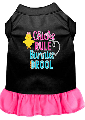 Chicks Rule Screen Print Dog Dress Black with Bright Pink XXXL (20)