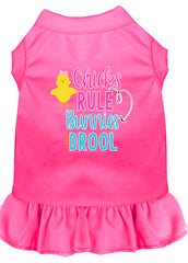 Chicks Rule Screen Print Dog Dress Bright Pink XXXL (20)