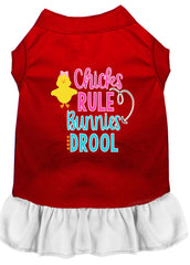 Chicks Rule Screen Print Dog Dress Red with White XXXL (20)