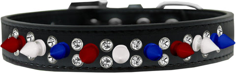 Double Crystal With Red, White And Blue Spikes Dog Collar White Size