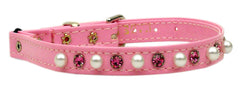 Cat Safety W/ Band Patent Pearl And Crystals