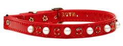 Cat Safety W/ Band Patent Pearl And Crystals