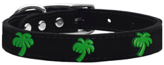 Green Palm Tree Widget Genuine Leather Dog Collar