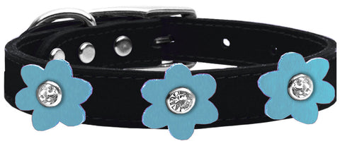 Flower Leather Collar Black With Flowers Size