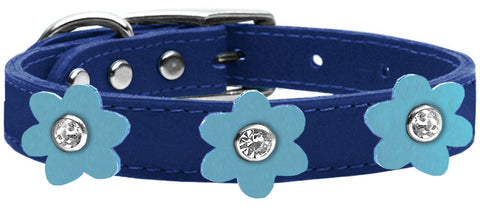 Flower Leather Collar Blue With Flowers Size