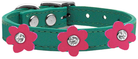 Flower Leather Collar Jade With Pink Flowers Size