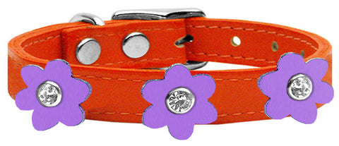 Flower Leather Collar Orange With Lavender Flowers Size