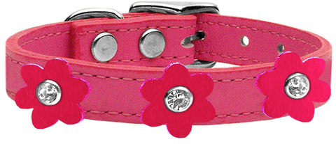 Flower Leather Collar Pink With Flowers Size