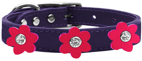 Flower Leather Collar Purple With Flowers Size