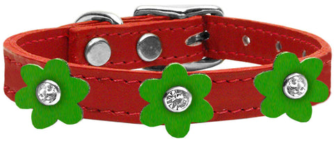 Flower Leather Collar Red With Emerald Green Flowers Size