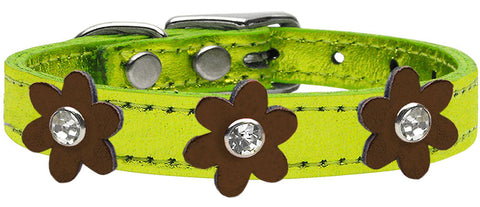 Metallic Flower Leather Collar Metallic Lime Green With Metallic Flowers Size