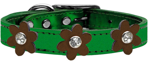 Metallic Flower Leather Collar Metallic Emerald Green With Metallic Flowers Size