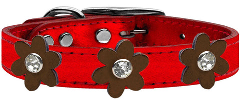 Metallic Flower Leather Collar Metallic Red With Metallic Flowers Size