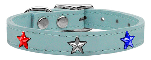 Red, White And Blue Star Widget Genuine Leather Dog Collar