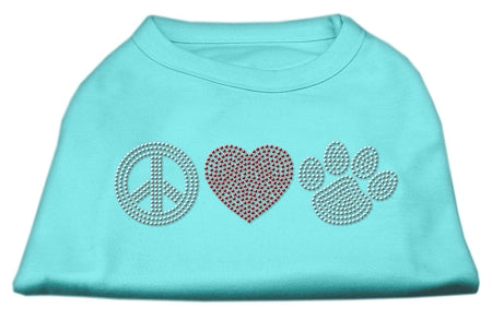 Peace Love and Paw Rhinestone Shirt Aqua XXXL(20)