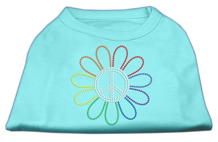 Rhinestone Rainbow Flower Peace Sign Shirts Aqua XXXL(20)
