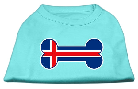 Bone Shaped Iceland Flag Screen Print Shirts Aqua XXXL(20)