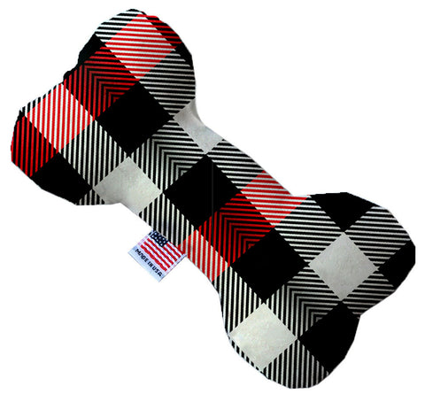 Red and White Buffalo Check 10 Inch Canvas Bone Dog Toy