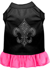 Silver Fleur de Lis Rhinestone Dress Black with Bright Pink XXXL 