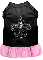 Silver Fleur de Lis Rhinestone Dress Black with Light Pink XXXL 