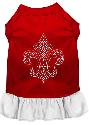 Silver Fleur de Lis Rhinestone Dress Red with White XXXL 