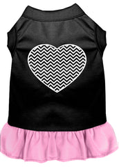 Chevron Heart Screen Print Dress Black with Light Pink XXXL (20)