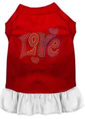 Technicolor Love Rhinestone Pet Dress Red with White XXXL 