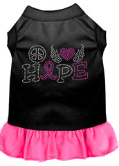 Peace Love Hope Breast Cancer Rhinestone Pet Dress Black with Bright Pink XXXL 