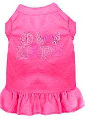 Peace Love Hope Breast Cancer Rhinestone Pet Dress Bright Pink XXXL 