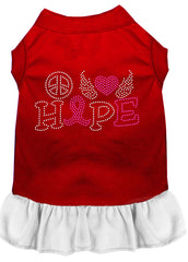 Peace Love Hope Breast Cancer Rhinestone Pet Dress Red with White XXXL 