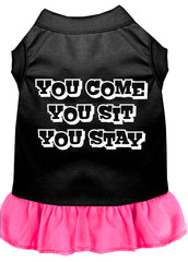 You Come, You Sit, You Stay Screen Print Dress Black with Bright Pink XXXL (20)