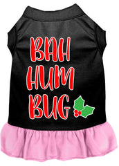 Bah Humbug Screen Print Dog Dress Black with Light Pink XXXL