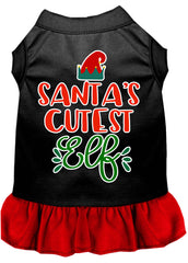 Santa's Cutest Elf Screen Print Dog Dress Black with Red XXXL