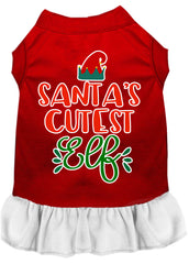 Santa's Cutest Elf Screen Print Dog Dress Red with White XXXL