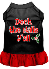 Deck the Halls Y'all Screen Print Dog Dress Black with Red XXXL