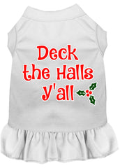 Deck the Halls Y'all Screen Print Dog Dress White XXXL