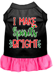 I Make Spirits Bright Screen Print Dog Dress Black with Bright Pink XXXL