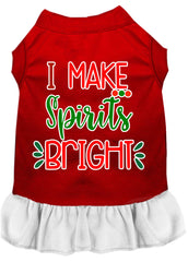 I Make Spirits Bright Screen Print Dog Dress Red with White XXXL