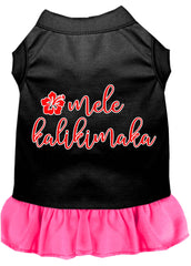 Mele Kalikimaka Screen Print Dog Dress Black with Bright Pink XXXL