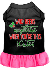 Who Needs Mistletoe Screen Print Dog Dress Black with Bright Pink XXXL