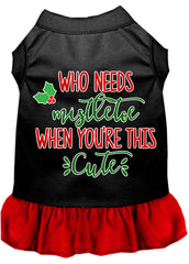 Who Needs Mistletoe Screen Print Dog Dress Black with Red XXXL