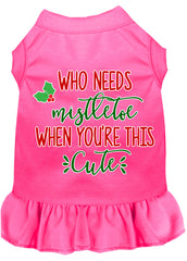 Who Needs Mistletoe Screen Print Dog Dress Bright Pink XXXL