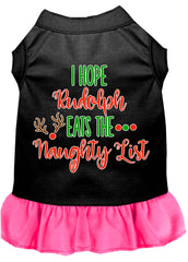 Hope Rudolph Eats Naughty List Screen Print Dog Dress Black with Bright Pink XXXL